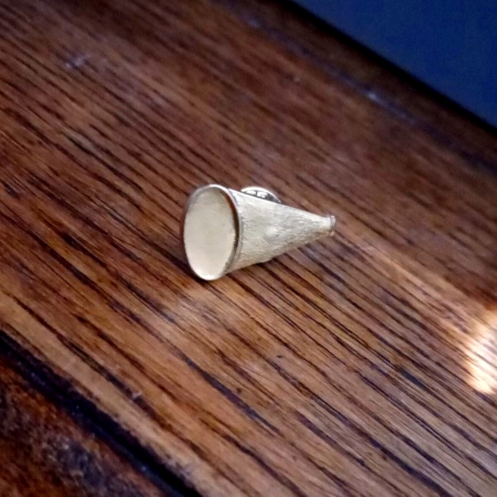 **Vintage Gold Cheerleader Megaphone Pin